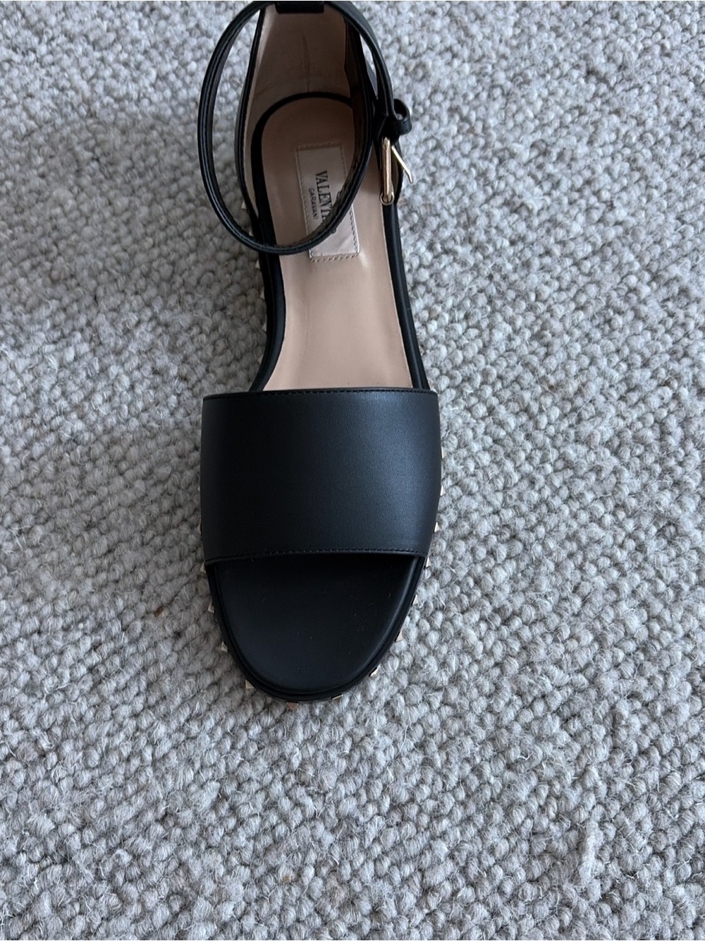 Valentina Black Leather Open-Front Ankle-Strap Sandal